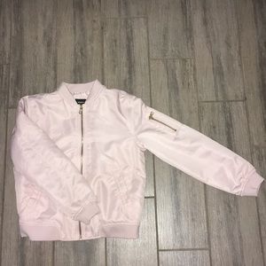 Girls 9/10 FOREVER 21 Pink Silk Bomber Jacket